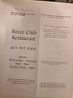Bocce Club menu