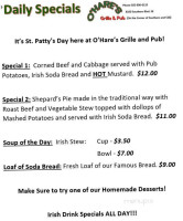 Ohares Grille Pub menu