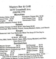 Master's Grill menu