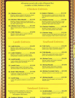 Shanti's Indian Cuisine menu