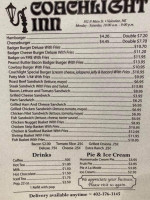 Coach Light Inn menu