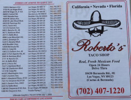 Roberto's Taco Shop menu