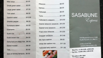 Sasabune Express menu
