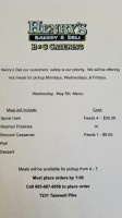 B G Catering Henry's Bakery Deli menu