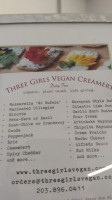 Three Girls Vegan Creamery menu