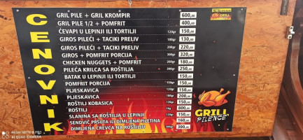 Gril Pilence menu