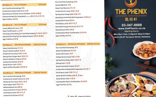 The Phenix Chinese menu