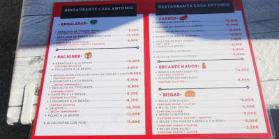 Casa Antonio menu