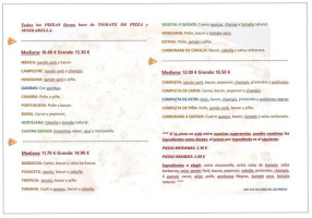 Pizzaiola menu