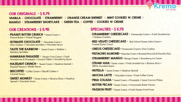 Kremo Ice Cream menu