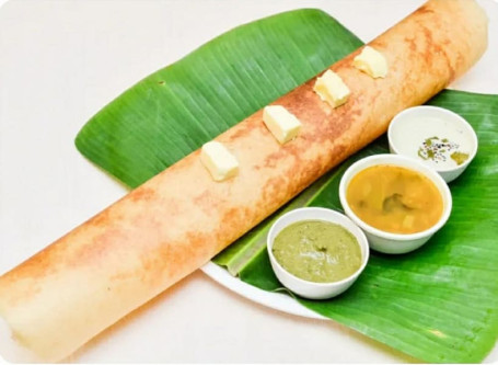 Plain Butter Dosa (Served With Coconut Chutney, Green Chutney And Sambar)