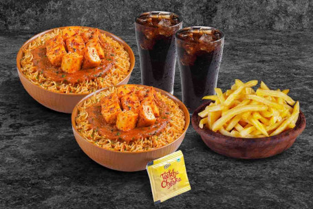 (2 Porties) Double Treat Paneer Signature Rice Bowls Met Thums Up Fries Meal