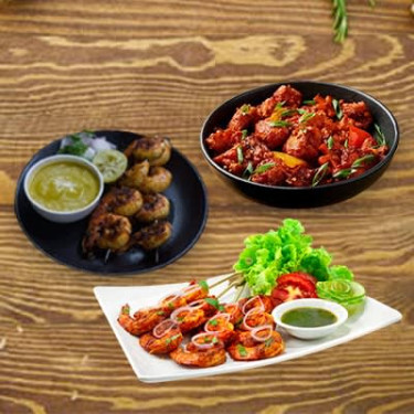 Prawns Platter (6 Chilli Prawns 6 Golden Fry Prawns 6 Tandoori Prawns)