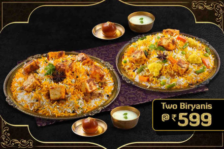 [2 Biryanis @599]-Zaikedaar Paneer Paneer Subz Biryani