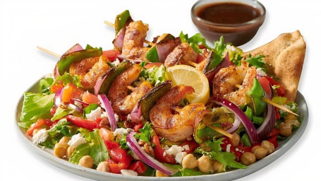 Mediterranean Salad With Grilled Shrimp Kebob