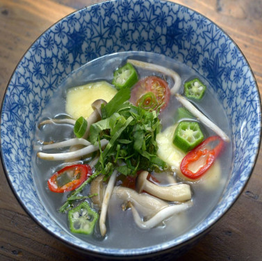 Vegetarian Spicy Soup With Wild Mushrooms Vermicelli