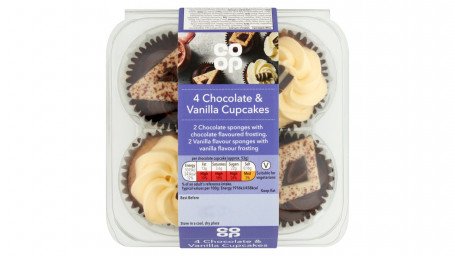 Co Op 4 Chocolade Vanille Cupcakes